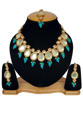 Blue Kundan Jewellery Set With Mangtika - Indian Silk House Agencies