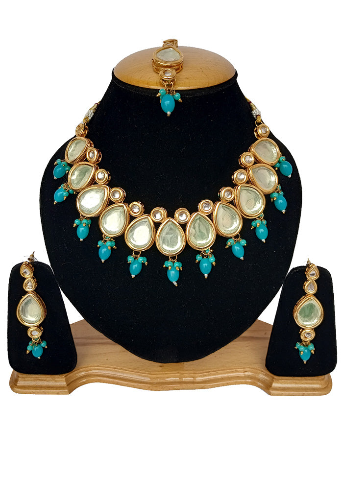 Blue Kundan Jewellery Set With Mangtika - Indian Silk House Agencies