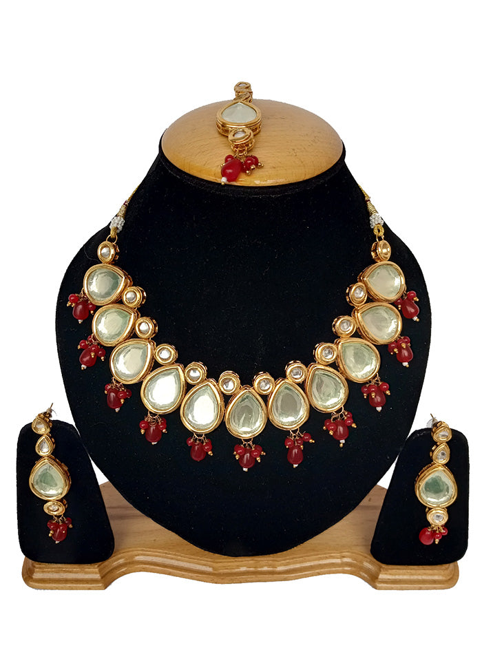 Maroon Kundan Jewellery Set With Mangtika - Indian Silk House Agencies