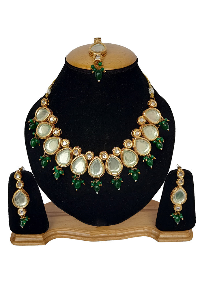 Emerald Green Kundan Jewellery Set With Mangtika - Indian Silk House Agencies