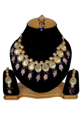Blue Kundan Jewellery Set With Mangtika - Indian Silk House Agencies