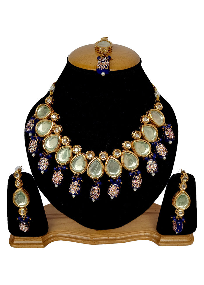 Blue Kundan Jewellery Set With Mangtika - Indian Silk House Agencies