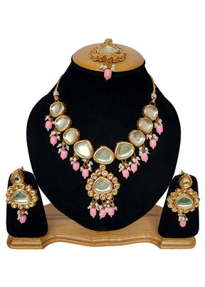 Pink Kundan Jewellery Set With Mangtika - Indian Silk House Agencies