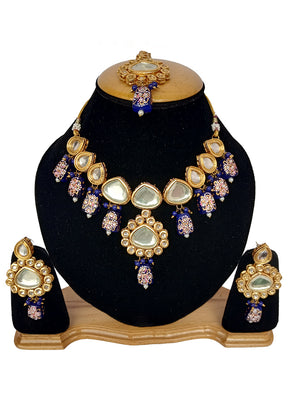 Blue Kundan Jewellery Set With Mangtika - Indian Silk House Agencies