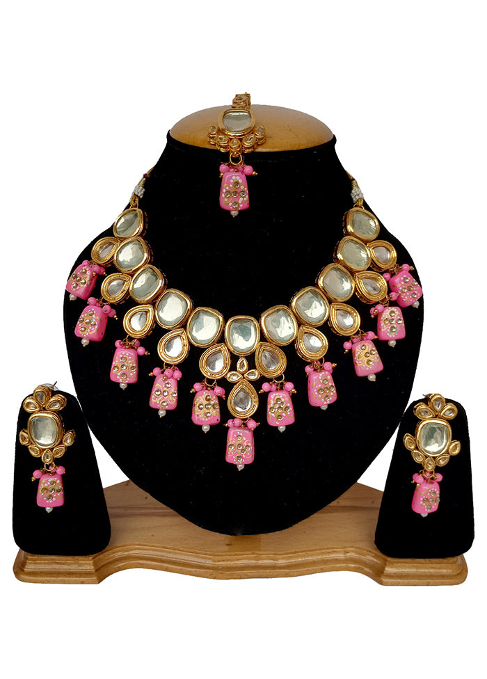 Pink Kundan Jewellery Set With Mangtika - Indian Silk House Agencies