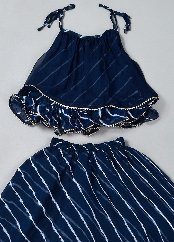 Navy Blue Cotton Gota Work Skirt Top - Indian Silk House Agencies
