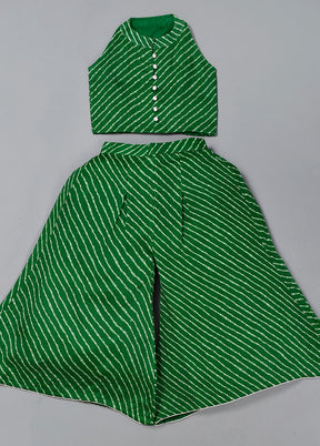 Green Cotton Potli Buttons Top Palazzo - Indian Silk House Agencies