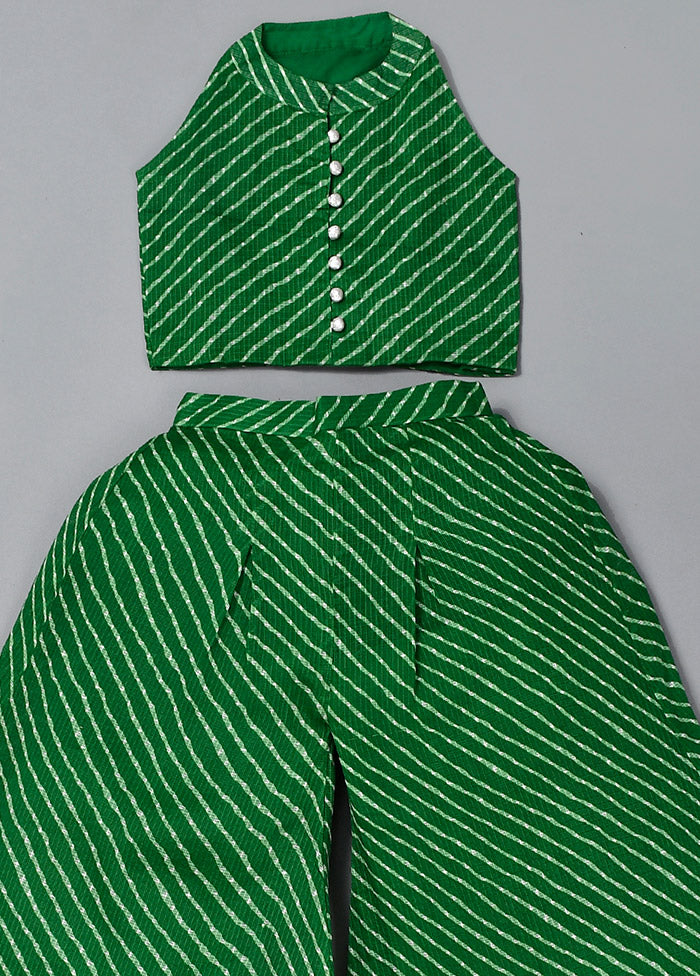 Green Cotton Potli Buttons Top Palazzo - Indian Silk House Agencies