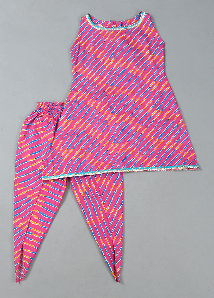 Magenta Cotton Gota Work Kurti Dhoti - Indian Silk House Agencies