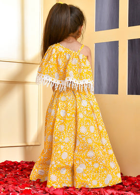 Yellow Cotton Block Print Skirt Top - Indian Silk House Agencies