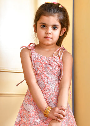 Peach Cotton Block Print Kurti Dhoti - Indian Silk House Agencies