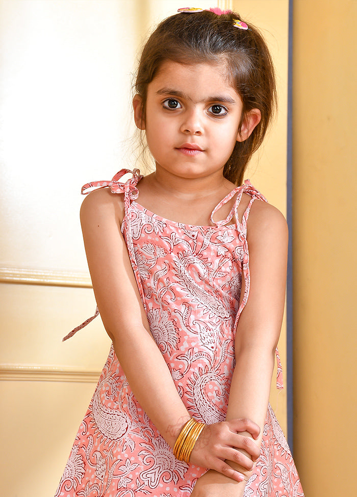 Peach Cotton Block Print Kurti Dhoti - Indian Silk House Agencies