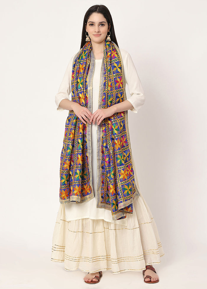 Blue Chiffon Phulkari Embroidered Work Dupatta - Indian Silk House Agencies
