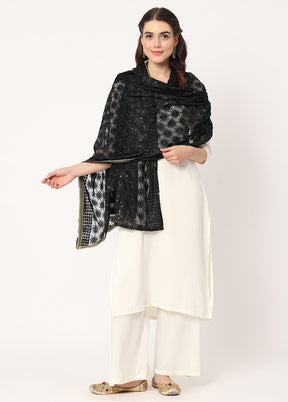 Black Chiffon Phulkari Embroidered Work Dupatta - Indian Silk House Agencies