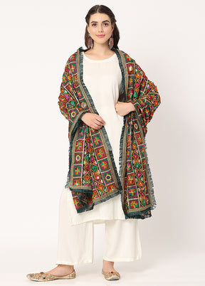 Green Chiffon Phulkari Embroidered Work Dupatta - Indian Silk House Agencies