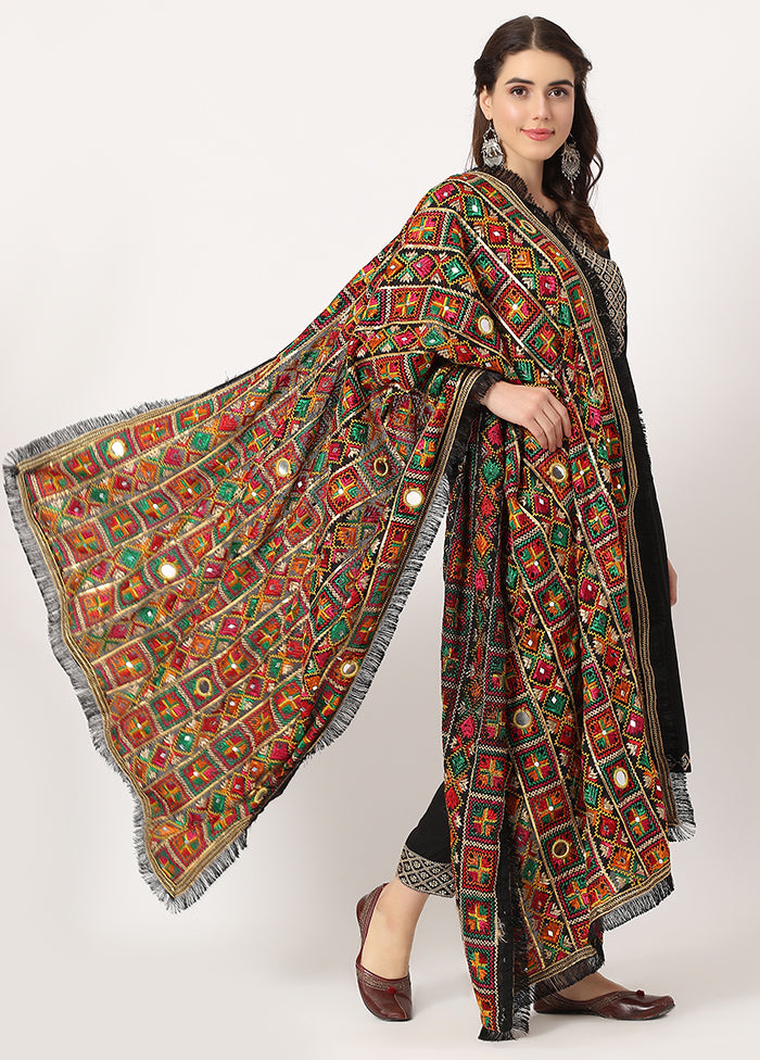 Black Chiffon Phulkari Embroidered Work Dupatta - Indian Silk House Agencies