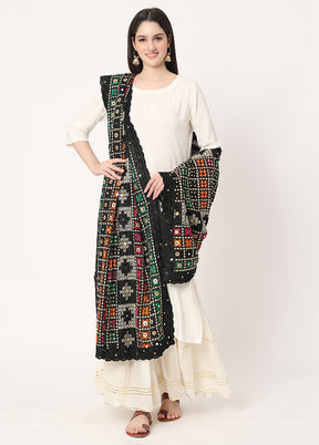 Black Chiffon Phulkari Embroidered Work Dupatta - Indian Silk House Agencies