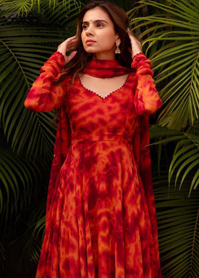 3 Pc Red Georgette Suit Set - Indian Silk House Agencies