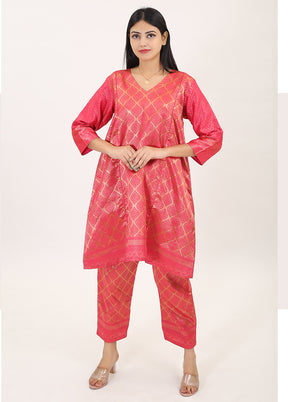 2 Pc Pink Readymade Pure Silk Kurti Set - Indian Silk House Agencies