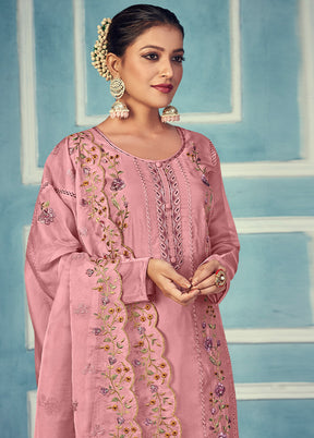 3 Pc Pink Unstitched Net Suit Set - Indian Silk House Agencies