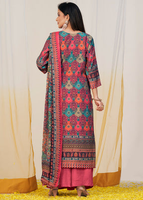 3 Pc Multicolor Unstitched Silk Suit Set - Indian Silk House Agencies
