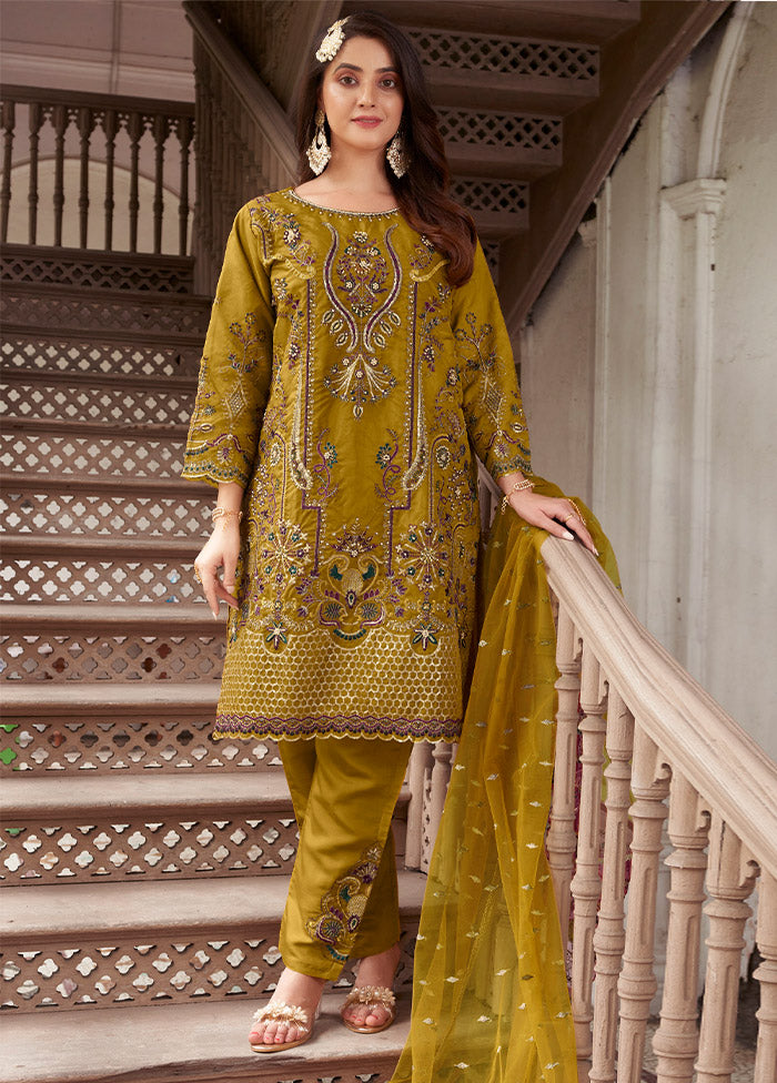 3 Pc Yellow Readymade Organza Suit Set - Indian Silk House Agencies