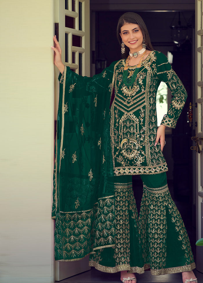 3 Pc Green Readymade Organza Suit Set - Indian Silk House Agencies
