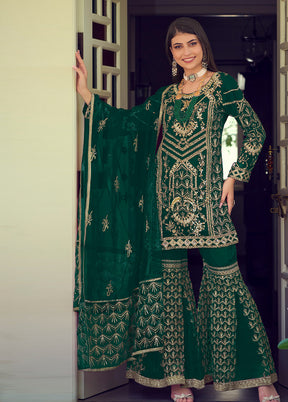 3 Pc Green Readymade Organza Suit Set - Indian Silk House Agencies