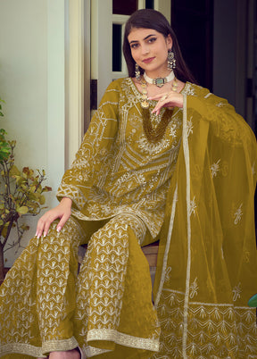 3 Pc Yellow Readymade Organza Suit Set - Indian Silk House Agencies
