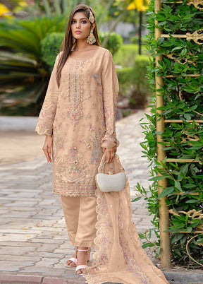 3 Pc Cream Readymade Organza Suit Set - Indian Silk House Agencies