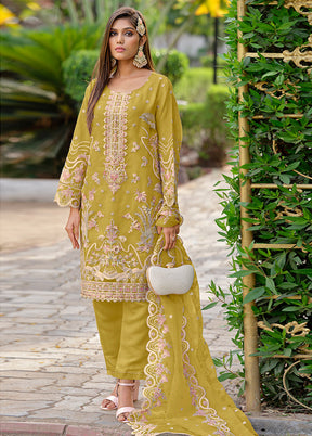 3 Pc Yellow Readymade Organza Suit Set - Indian Silk House Agencies