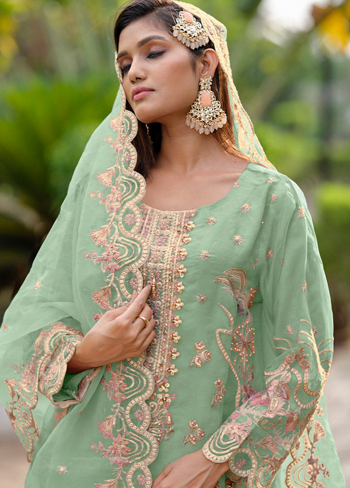 3 Pc Multicolor Readymade Organza Suit Set - Indian Silk House Agencies