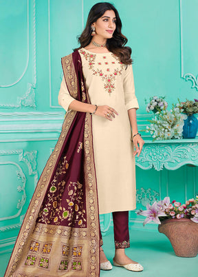 3 Pc Multicolor Semi Stitched Silk Suit Set - Indian Silk House Agencies