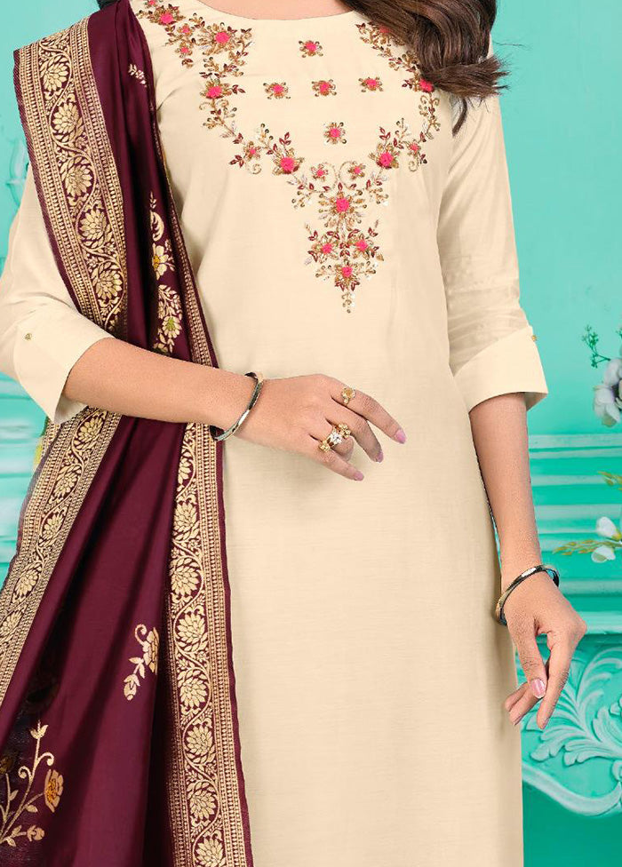 3 Pc Multicolor Semi Stitched Silk Suit Set - Indian Silk House Agencies