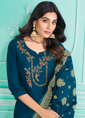 3 Pc Multicolor Semi Stitched Silk Suit Set - Indian Silk House Agencies