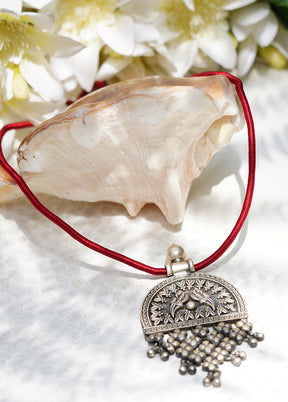 Red Handcrafted Tribal Silver Pendant - Indian Silk House Agencies