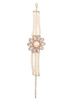 Estelle Traditional Gold tone Pearl Flower Kundan Bracelet - Indian Silk House Agencies