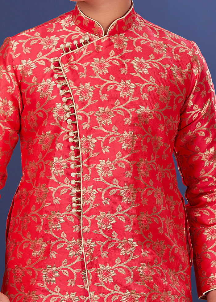 Red Zari Woven Kurta Pajama Set - Indian Silk House Agencies