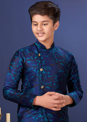 Blue Jacquard Silk Kurta Pajama Set - Indian Silk House Agencies