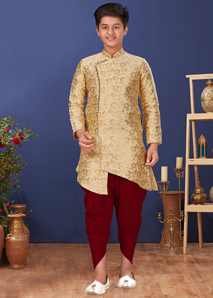 Beige Zari Woven Kurta Pajama Set - Indian Silk House Agencies