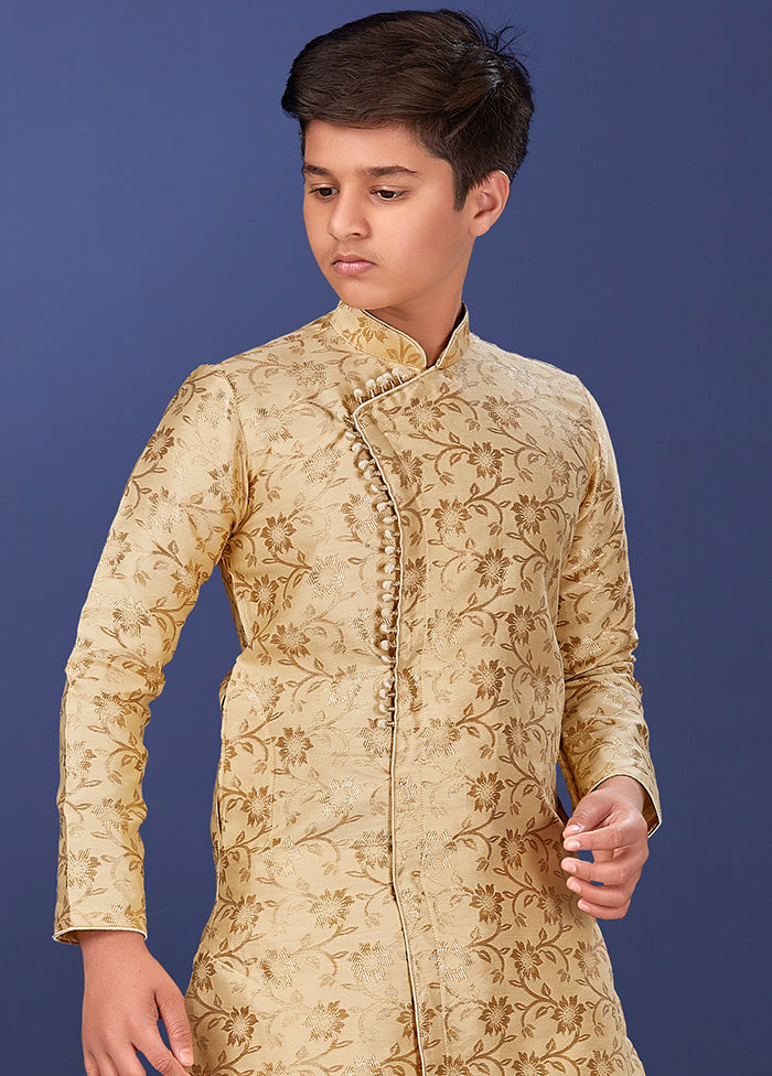 Beige Zari Woven Kurta Pajama Set - Indian Silk House Agencies