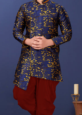 Blue Zari Woven Kurta Pajama Set - Indian Silk House Agencies