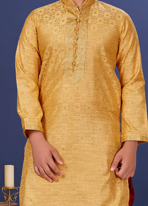 Gold Jacquard Silk Kurta Pajama Set - Indian Silk House Agencies