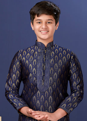 Blue Jacquard Silk Kurta Pajama Set - Indian Silk House Agencies