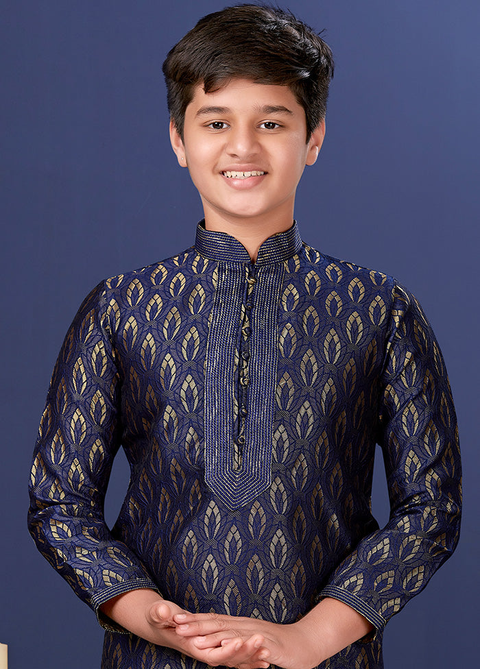 Blue Jacquard Silk Kurta Pajama Set - Indian Silk House Agencies