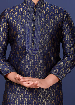 Blue Jacquard Silk Kurta Pajama Set - Indian Silk House Agencies