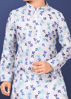 White Printed Kurta Pajama Set - Indian Silk House Agencies