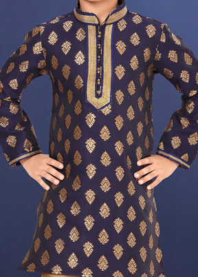 Blue Jacquard Silk Kurta Pajama Set - Indian Silk House Agencies