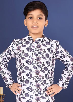 White Printed Kurta Pajama Set - Indian Silk House Agencies