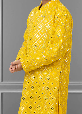 Yellow Georgette Kurta Pajama Set For Boys - Indian Silk House Agencies